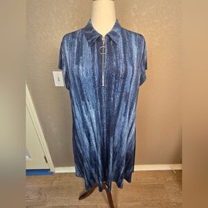 Cocomo Blue Vertical Stripe Mini Zip Up Dress 1X (6022)
